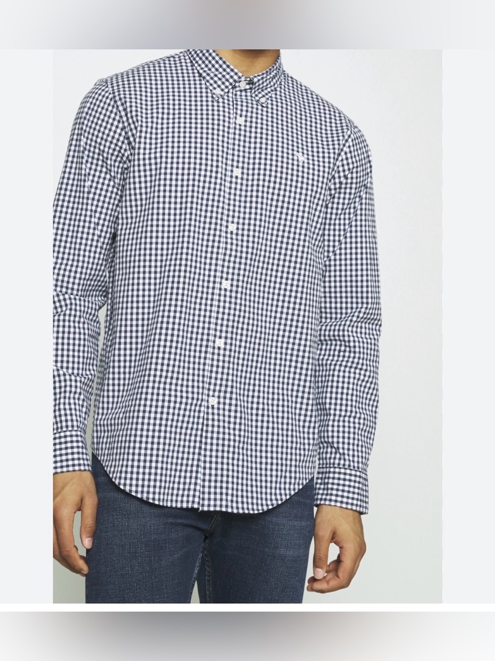Men's Dark Blue, White & Grey Gingham Checked  Button-Down Shirt - A & F